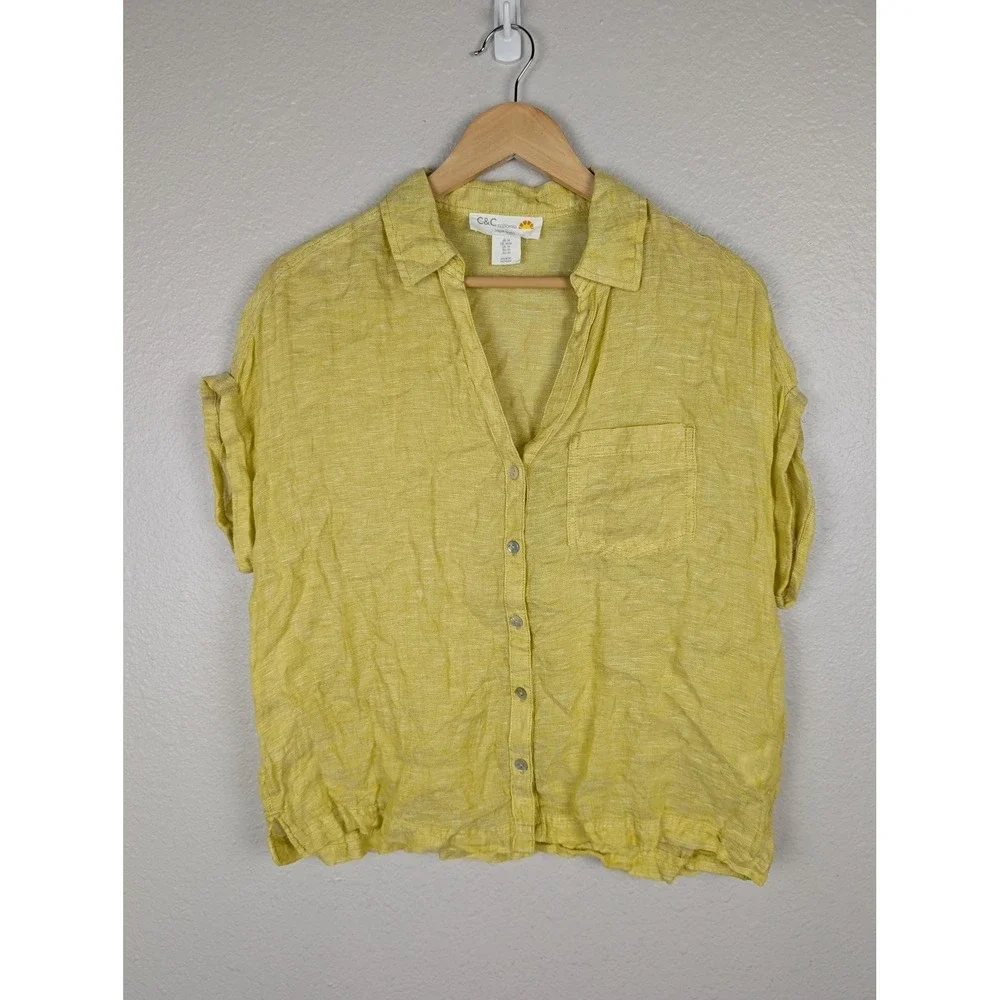 C&C California Shirt Womens Medium Linen Button Up Lightweight Summer Blouse 438 - Picture 2 of 8